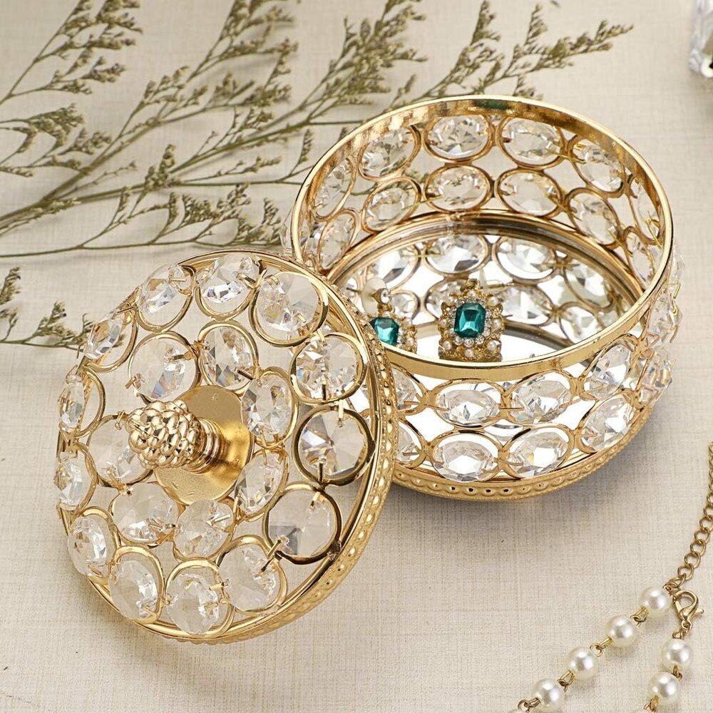 Crystal Mirrored Jewelry Box Jewelry Trinket Organizer Box Home Decor Ring Earri - Picture 3 of 9